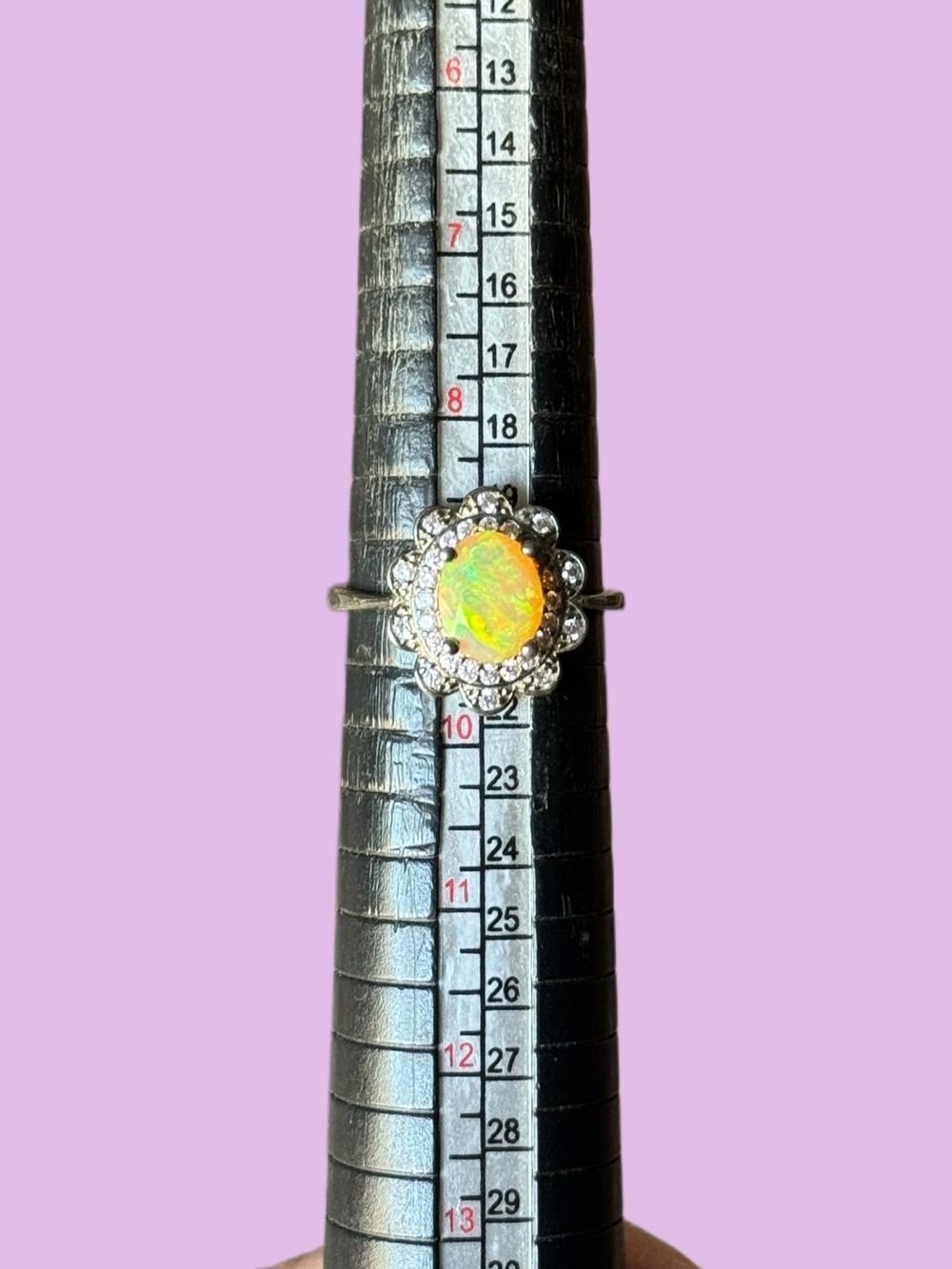 Genuine Opal Halo Ring with Clear Accents - Yellow-Green Opal
